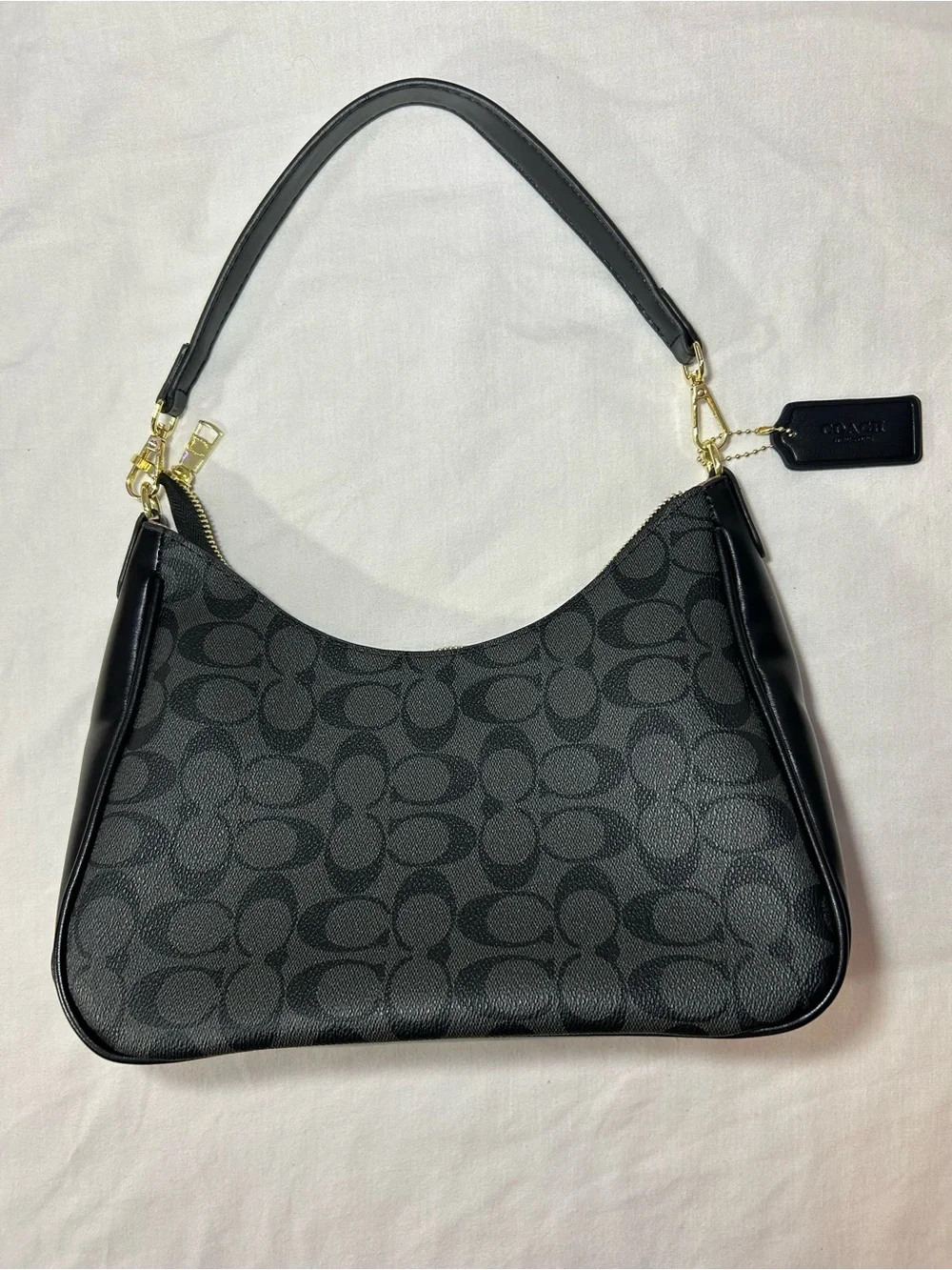 Coach Black Signature Canvas Shoulder Bag with Gold Hardware